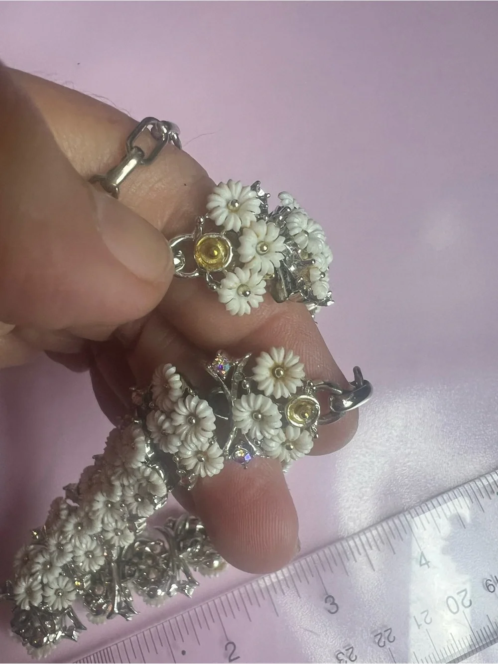 Vintage Daisy Rhinestone Demi-Parure, Molded Daisy Set, Mid-Century Silver-Tone